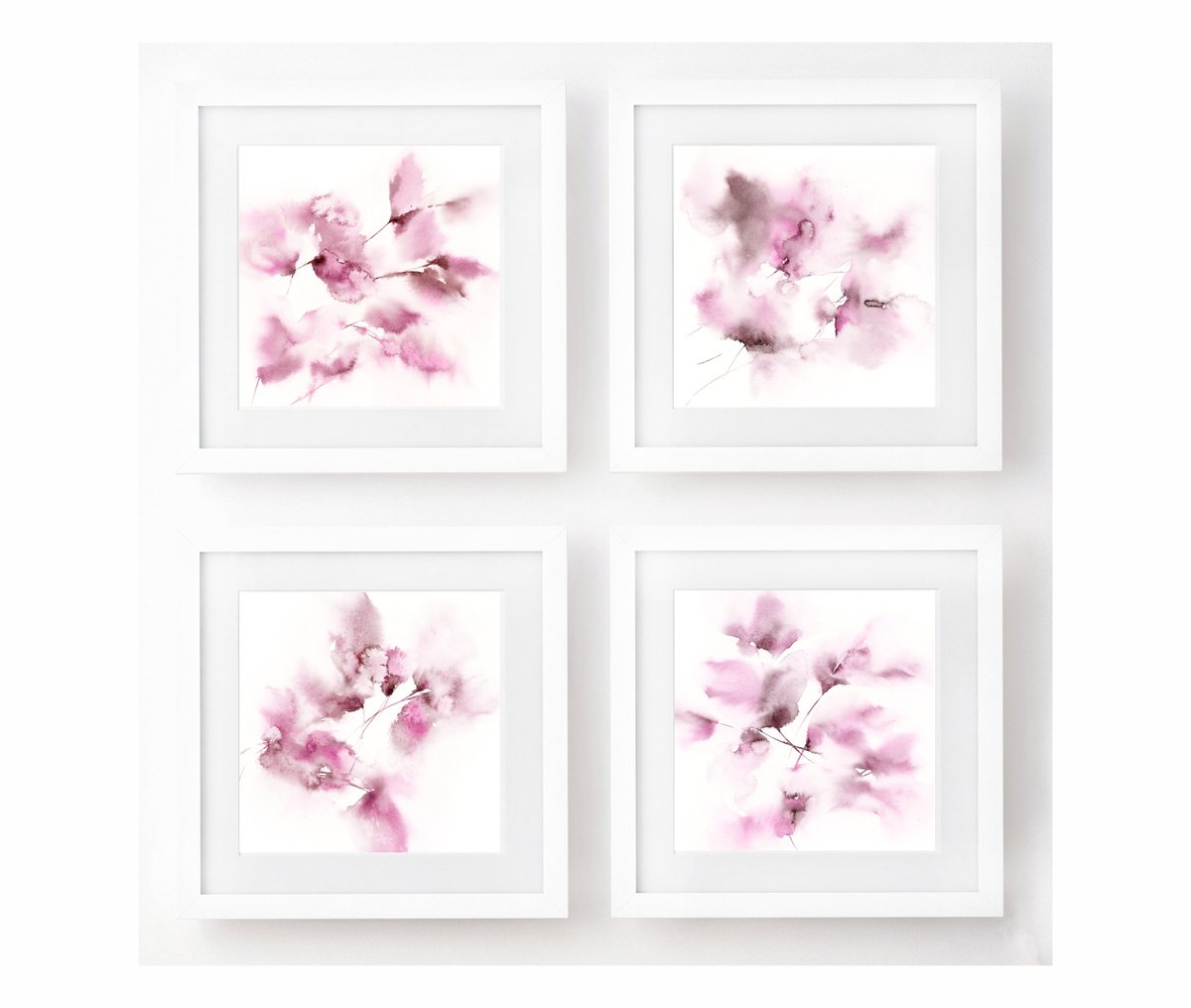 Blush pink flowers painting set, watercolor loose flowers by Olya Grigo