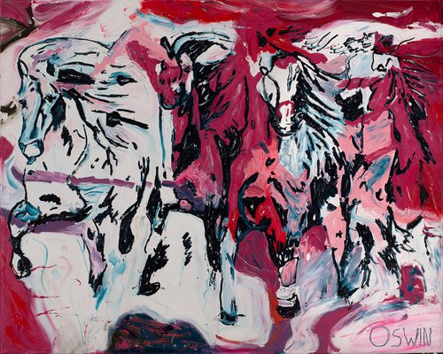 Horse painting - FULL GALLOP 100 x 80 x 4 cm.| 39.37"x31.5" Equine art, galloping horses by Oswin Gesselli by Oswin Gesselli