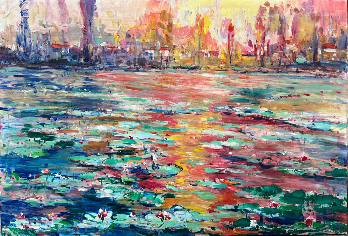 Park, water lilies sunset, 130cm x 95cm by Altin Furxhi