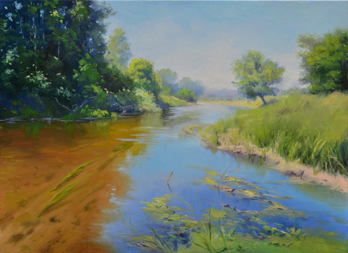 Impressionistic Landscape Oil Painting By Ruslan Kiprych, 28 X 20", Summer Noon, Original Artwork