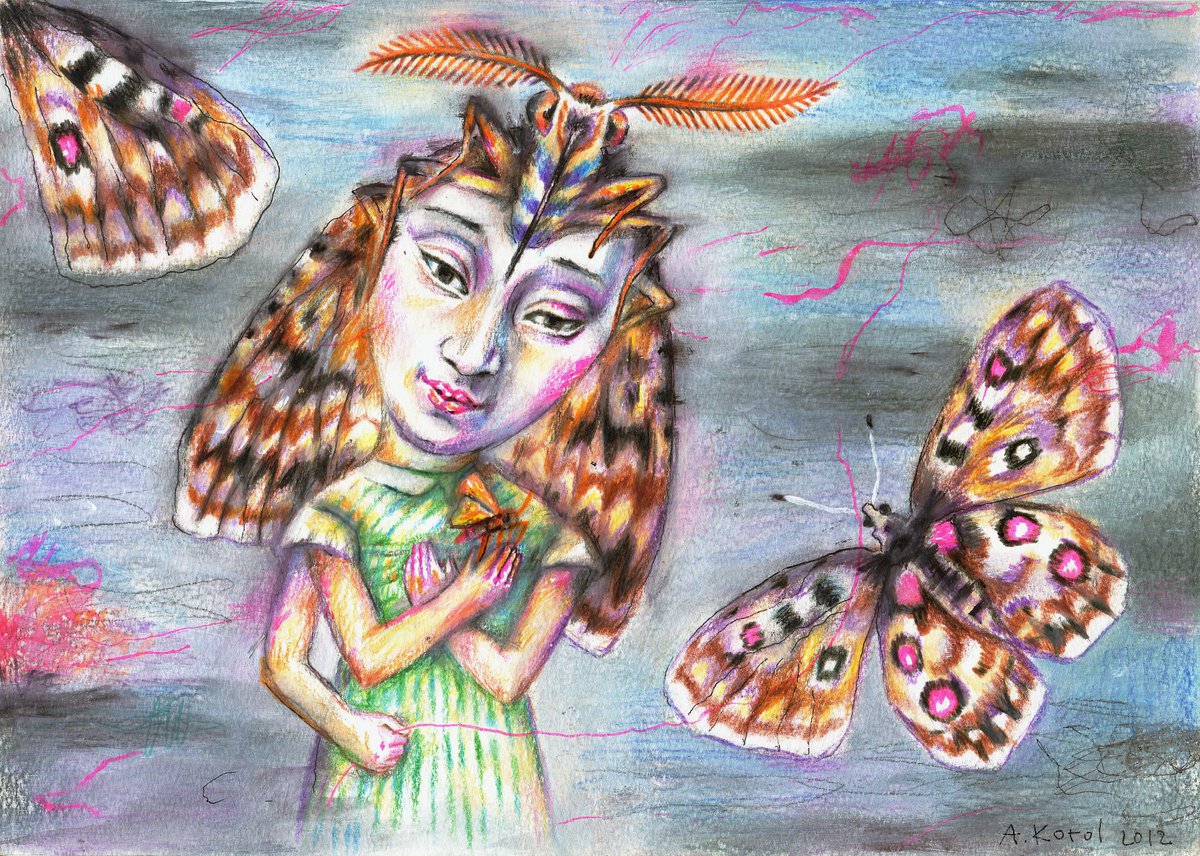 Illustrative Portrait Pencil Drawing By Oleksandr Korol, 12 X 8", Moth, Original Artwork