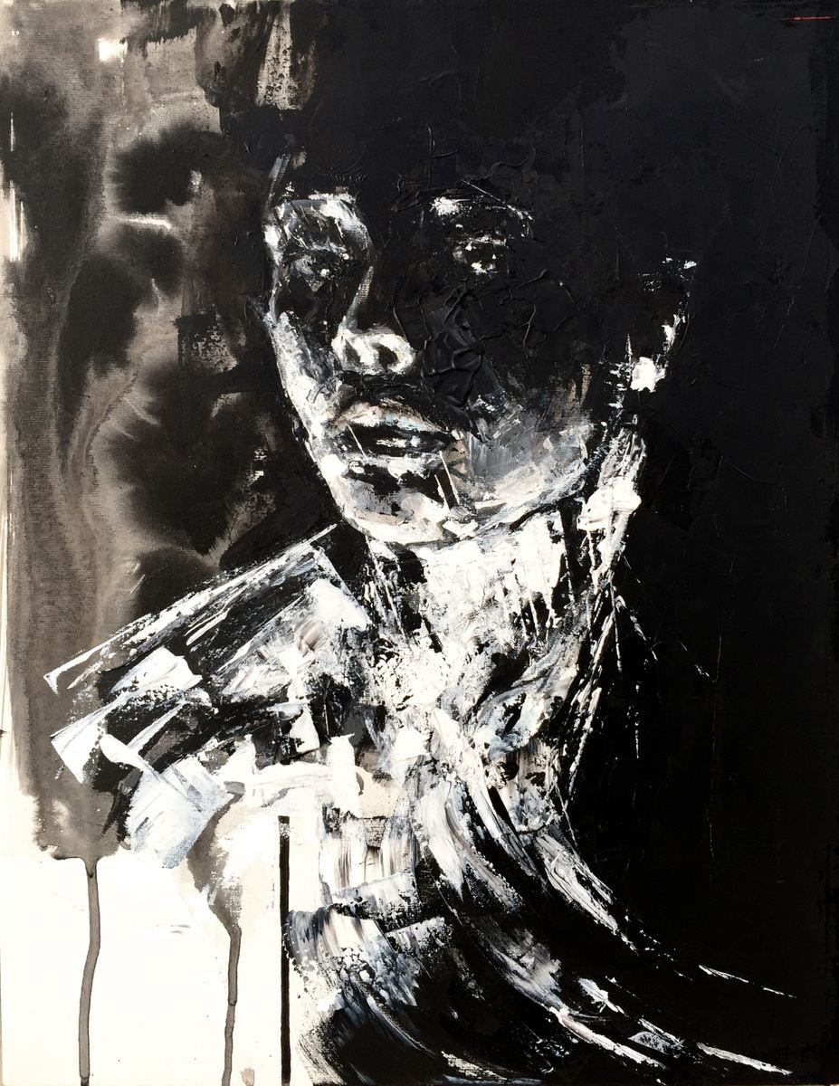 Expressive Portrait Acrylic Painting By Doriana Popa, 14 X 18, A Dark Desire, Original Artwork