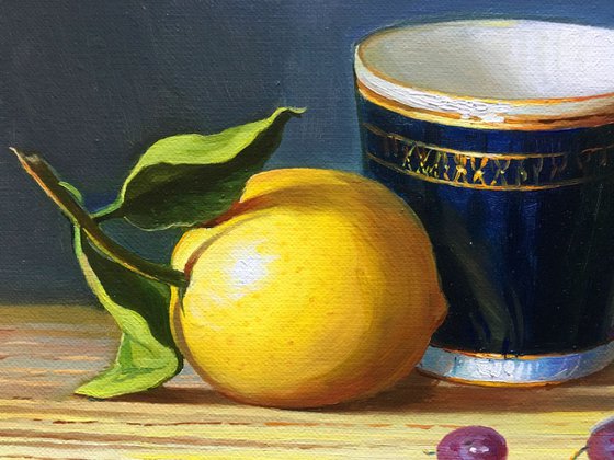 still life with a blue cup