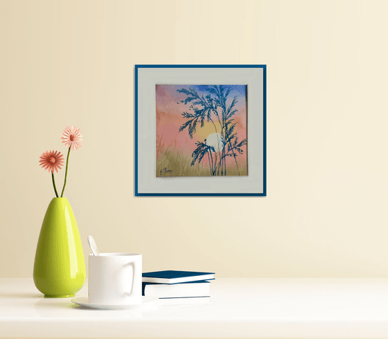 Tropical Sun - mounted watercolour, small gift idea