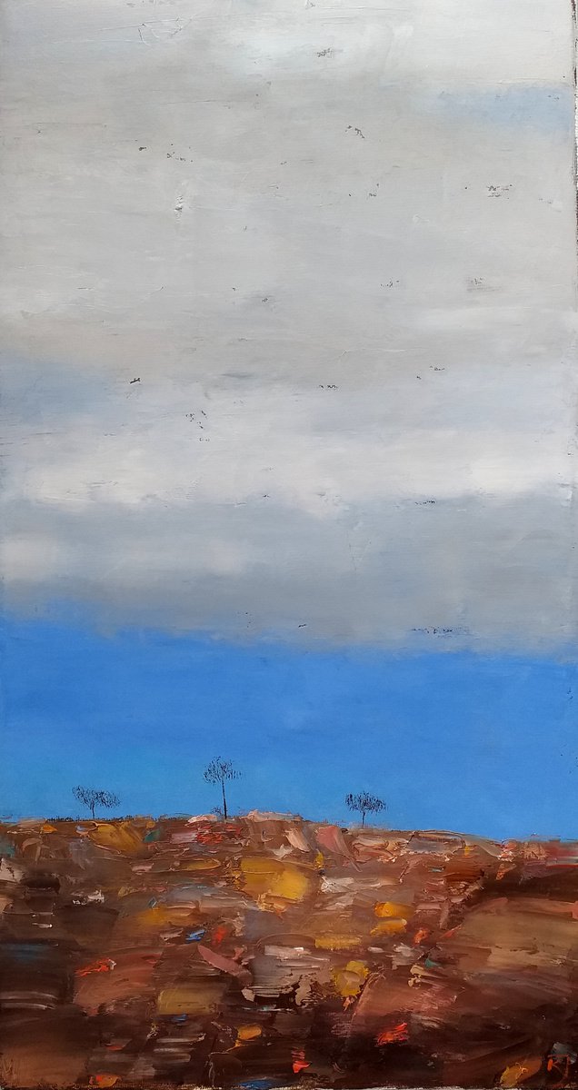 Abstract Landscape Oil Painting By Kestutis Jauniskis, 8 X 15", Abstraction 21, Original Artwork