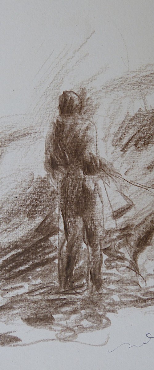 The Dog Walker 8, pencil on paper 15x21 cm by Frederic Belaubre