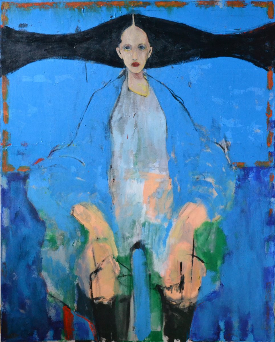 Abstract Portrait Acrylic Painting By Gela Mikava, 31 X 39, My Red Series, Original Artwork