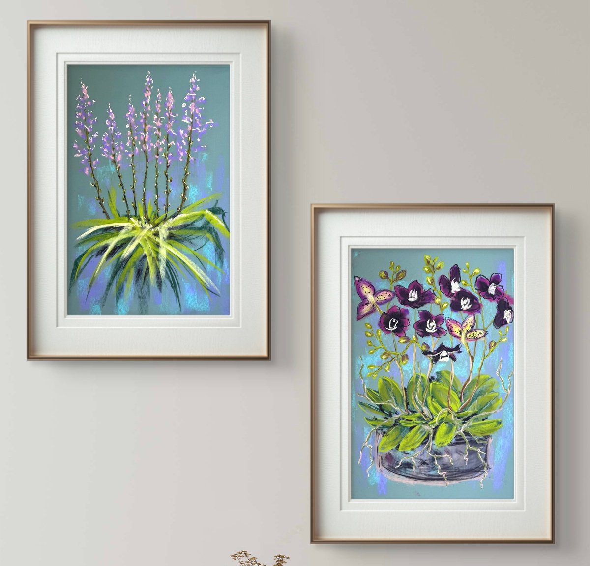 Impressionistic Pastel Drawing , Set Of 2 Pastel Wild Orchids By Yuliia Sharapova, 32 X 22, Artwork For Sale On Artfinder