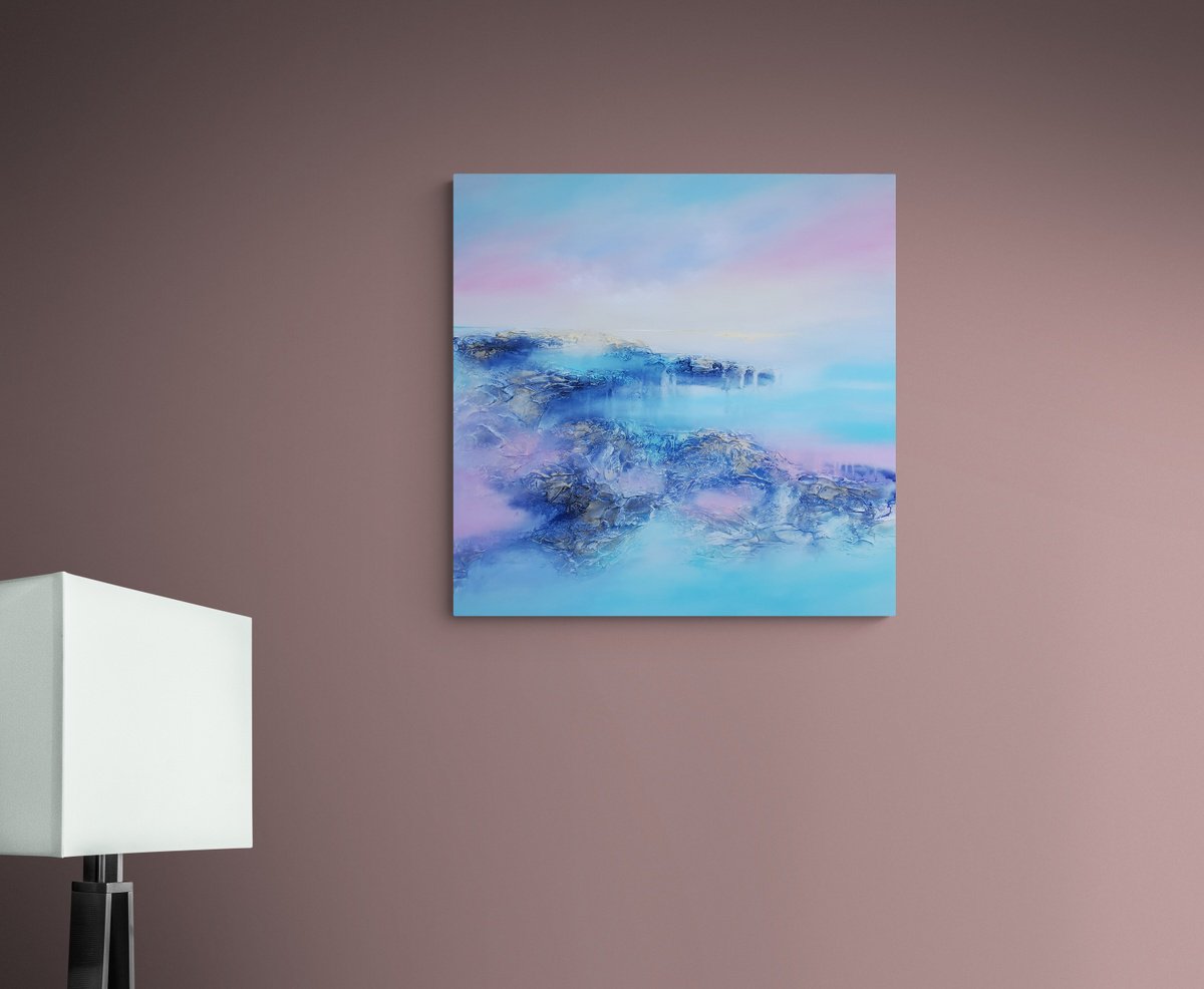 Abstract Painting By Vera Hoi, 28 X 28", "Happiness" From "Tenderness" Series, Original Artwork