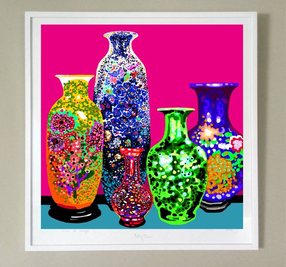 Five chinese vases/ Cinco jarrones chinos (pop art, flowers)