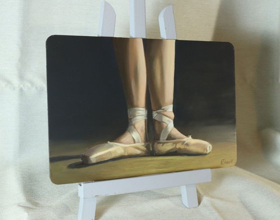 Ballet Positions, Figurative Oil Painting, Ballerina Feet, Dance, Framed and Ready to Hang