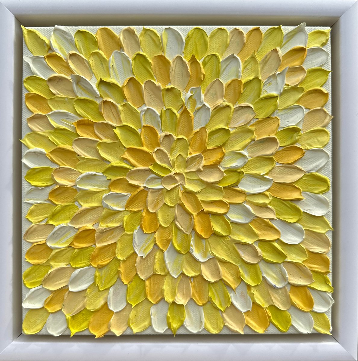 Geometric Abstract Acrylic Painting By Guzaliya Xavier, 9 X 9, Daffodil Dance (Framed), Original Artwork