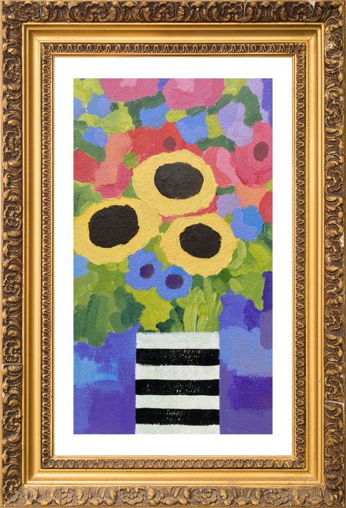 Birthday Flowers in a Striped Vase II by Jan Rippingham