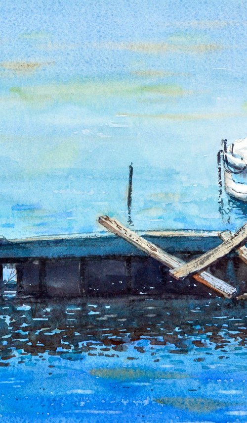 Boats of Corfu island Kerkyra Greece 25x36cm 2022 by Nenad Kojić watercolorist