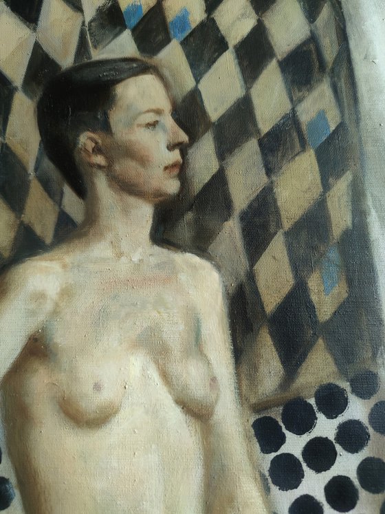 Nude with a spear and a sphere