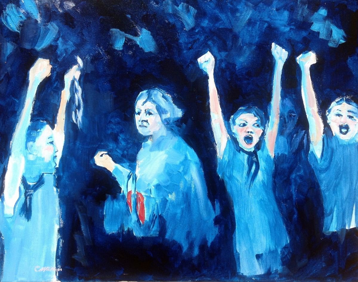 Expressive Portrait Oil Painting By Chris Walker, 18 X 14, The Blues Win, Original Artwork