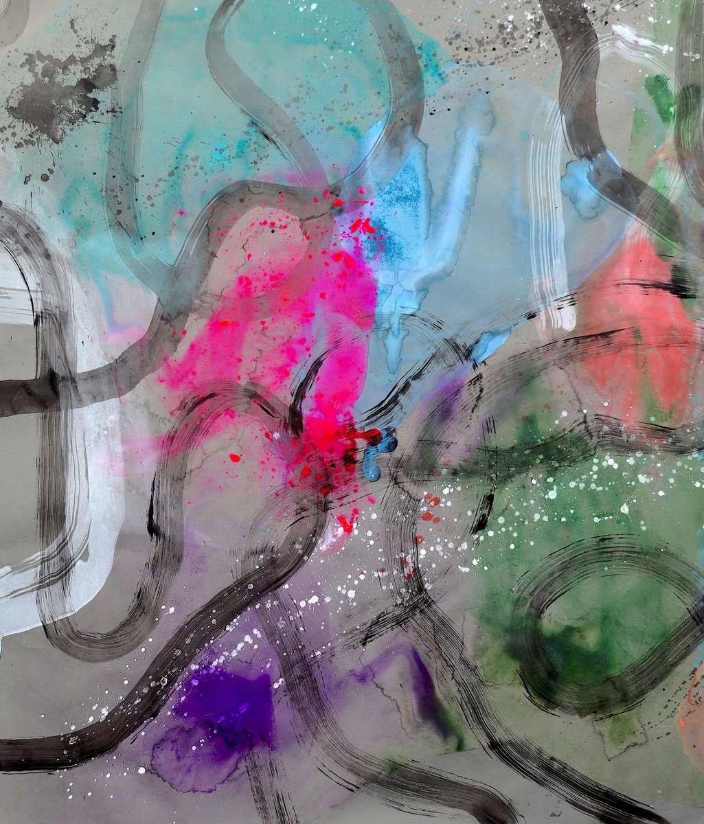 Organic Abstract Acrylic Painting By Poovi Art, 36 X 42", Bloom Into Infinite Joy 01, Original Artwork