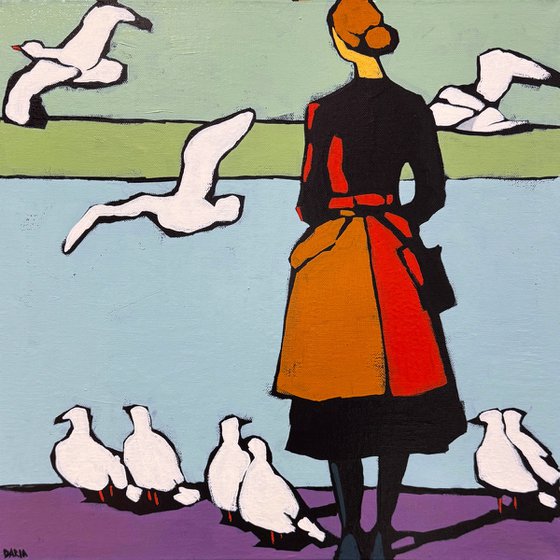 "Woman and Seagulls" 12x12in