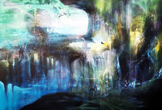 Very large size fantastic mindscape beautiful blue and green abstract silent mountain KLOSKA