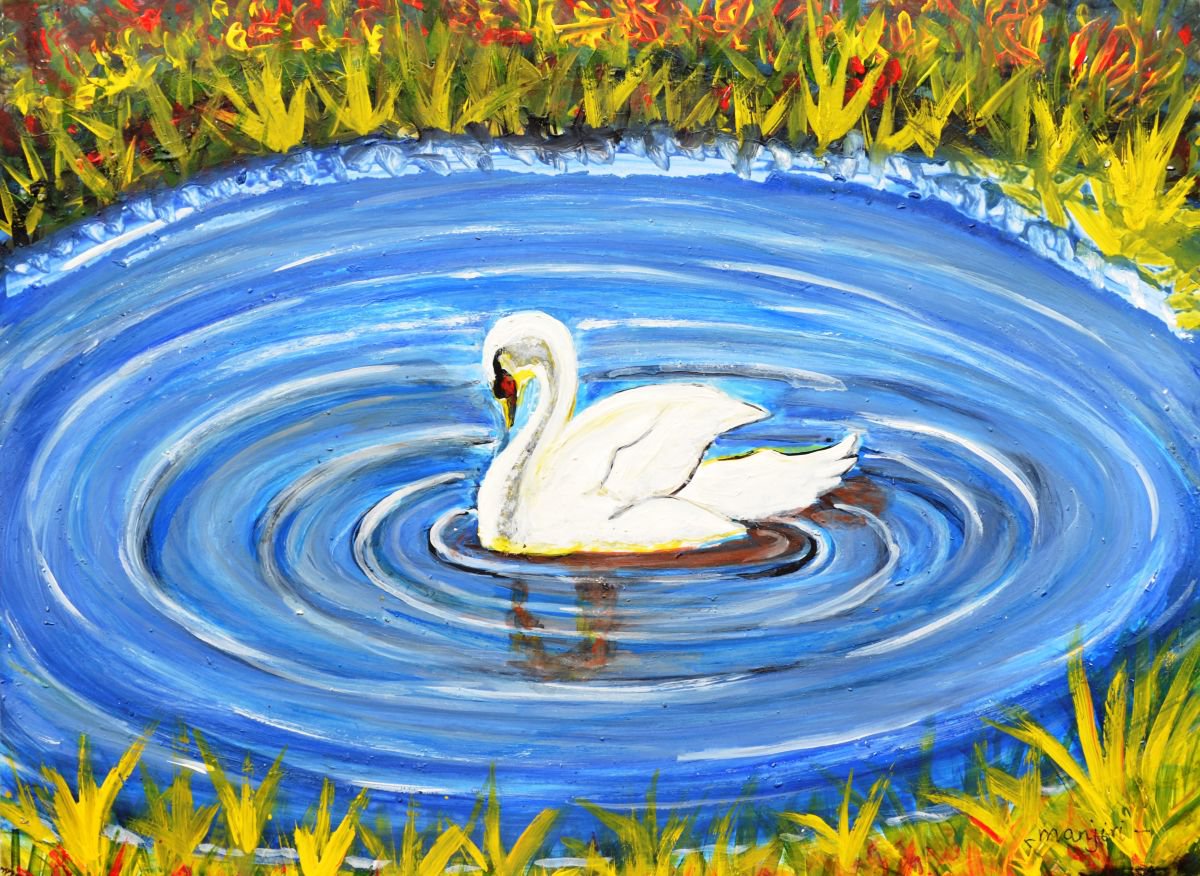 Reduce for SALE Majestic Swan colorful painting unique gift idea by Manjiri Kanvinde