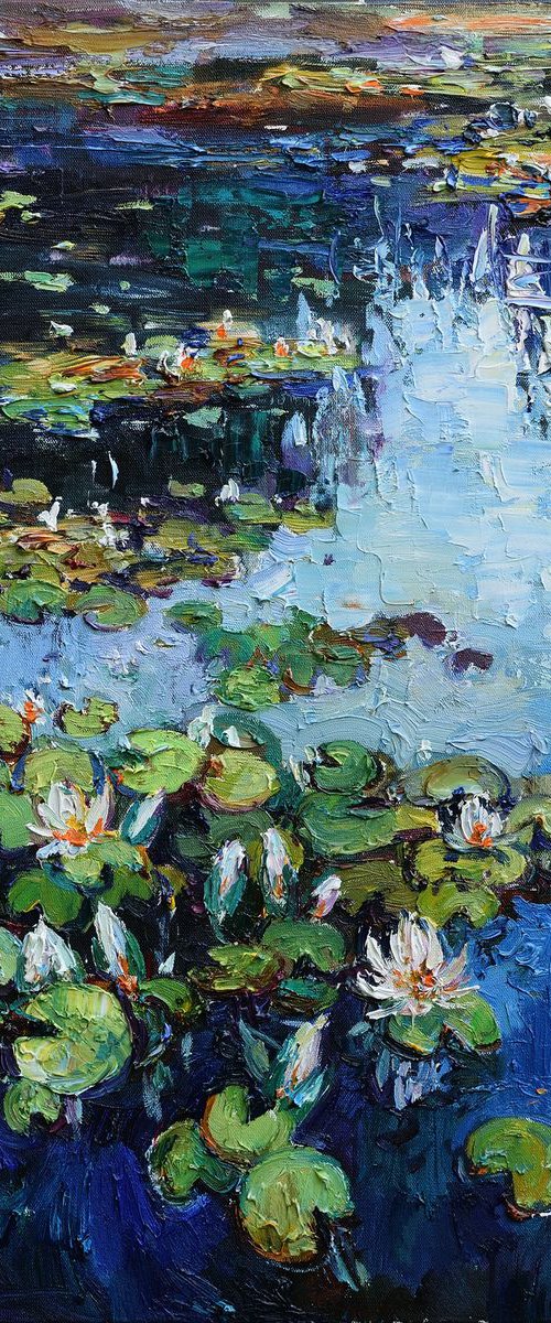 Water lilies Original Oil painting 80 x 80 cm FREE SHIPPING by Anastasiia Valiulina