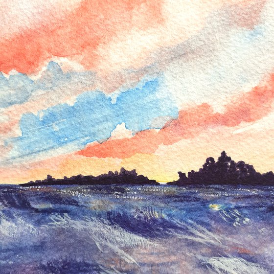 Original Watercolour Approx. 6.5" x 8.75" Seascape Painting 'Black Isles' by Stacey-Ann Cole (Unframed)
