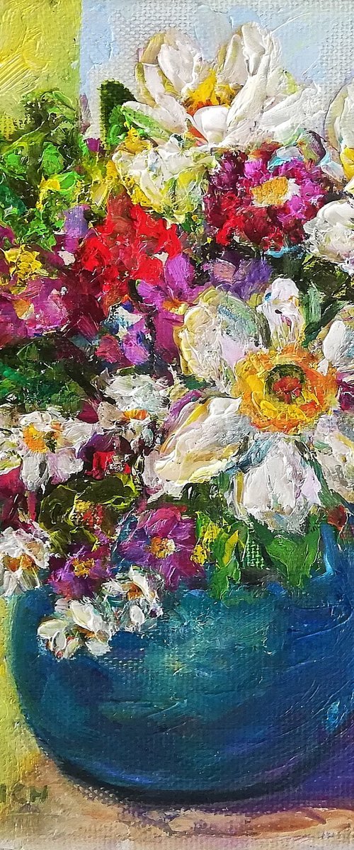 Floral Bouquet Gift / Small Oil Painting 8x8in (20x20cm) by Katia Ricci
