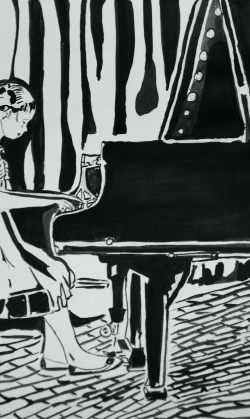Girl play piano / 42 x 29.7 cm by Alexandra Djokic