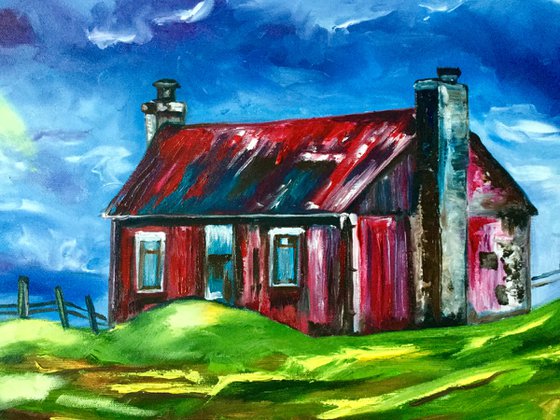 Old house. THE ENGLISH Countryside LANDSCAPE, OIL PAINTING. OFFICE URBAN WALL ART