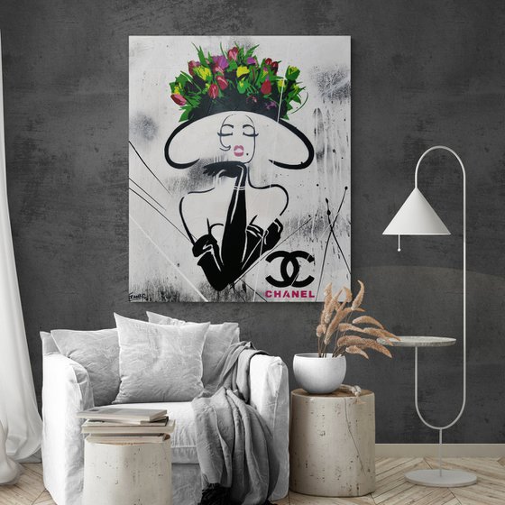 The Raw Chanel 120cm x 100cm Chanel Hat Lady Textured Urban Pop Art