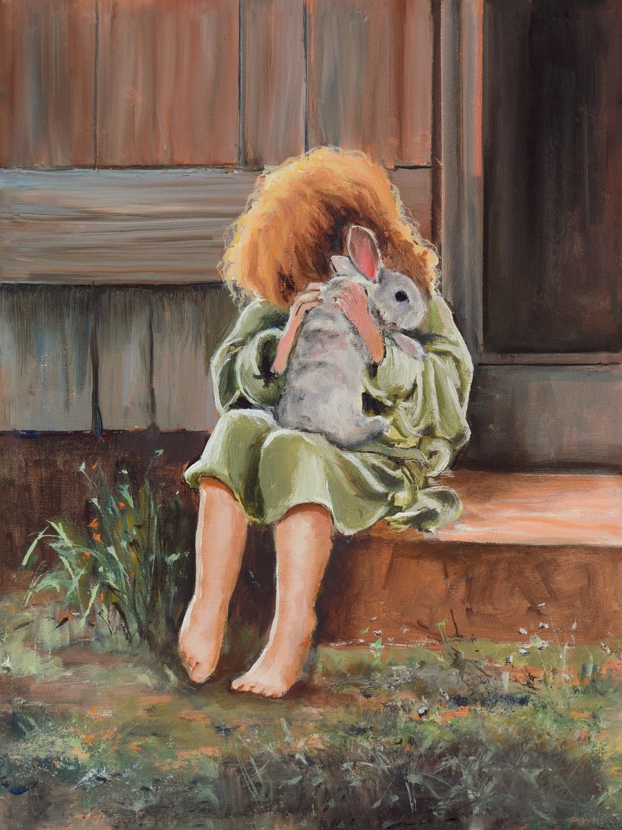Lovely little girl hugging a bunny by Lucia Verdejo