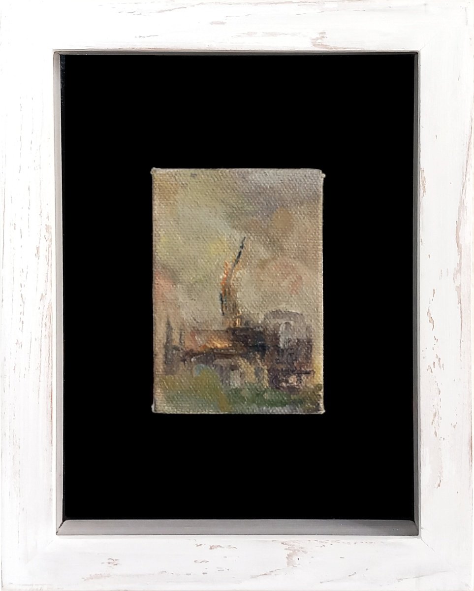Impressionistic Cityscapes Oil Painting By Adam Grose Ma Pgce, 6 X 8, Tragedy Of Notre Dame (Study), Original Artwork