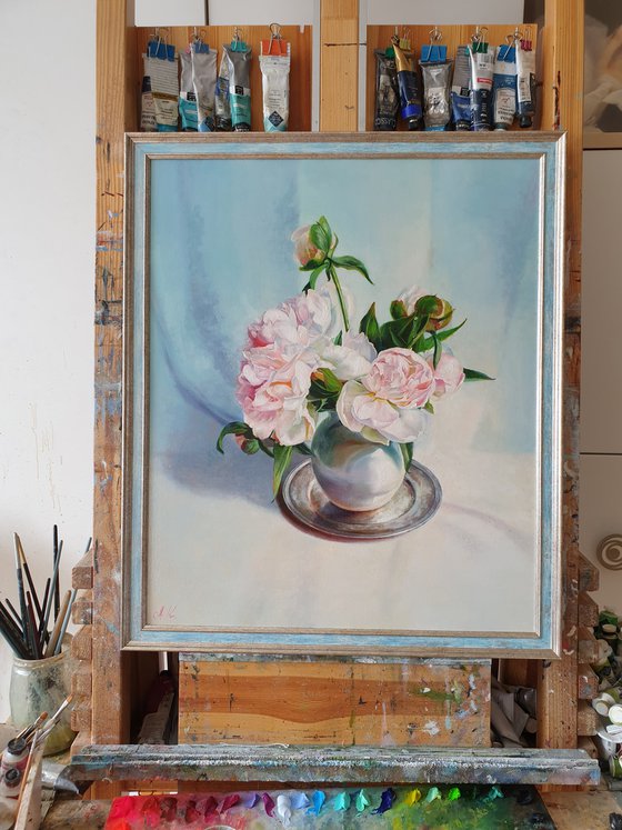 "Ah, those peonies ... " flower  Peonies liGHt original painting  GIFT (2021)