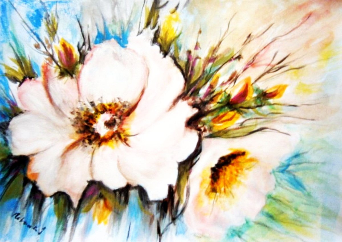 Flowers in the garden - watercolor .. by Emilia Urbanikova