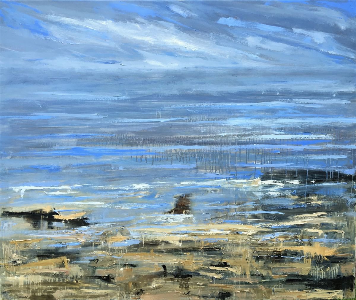 Abstract Landscape Oil Painting By Nikki Wheeler, 48 X 40", As The Tide Turns, Original Artwork