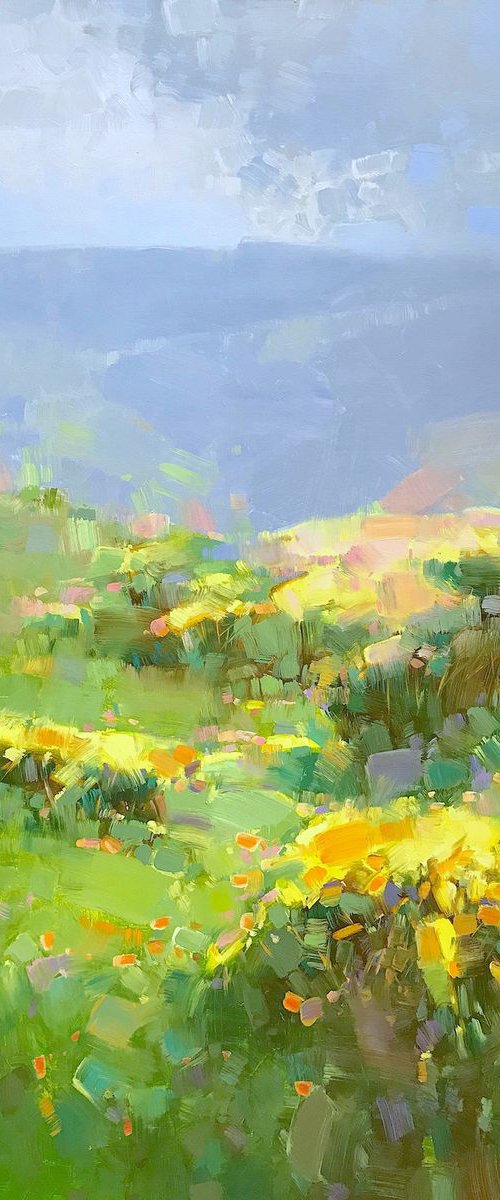 Flowers Valley, Landscape oil painting, One of a kind, Signed, Handmade artwork by Vahe Yeremyan