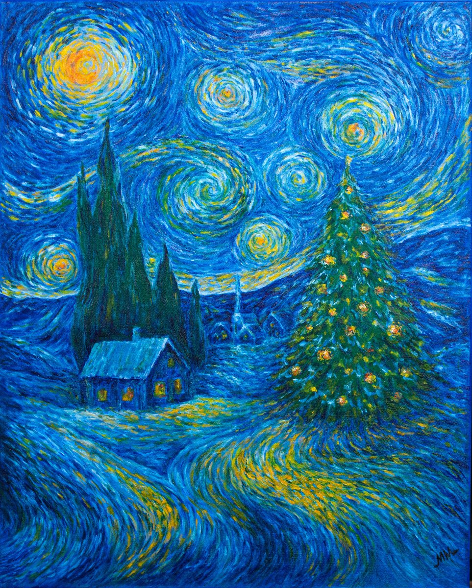 Expressive Oil Painting , Starry Noel 2 By Mila Moroko, 24 X 30, Artwork For Sale On Artfinder