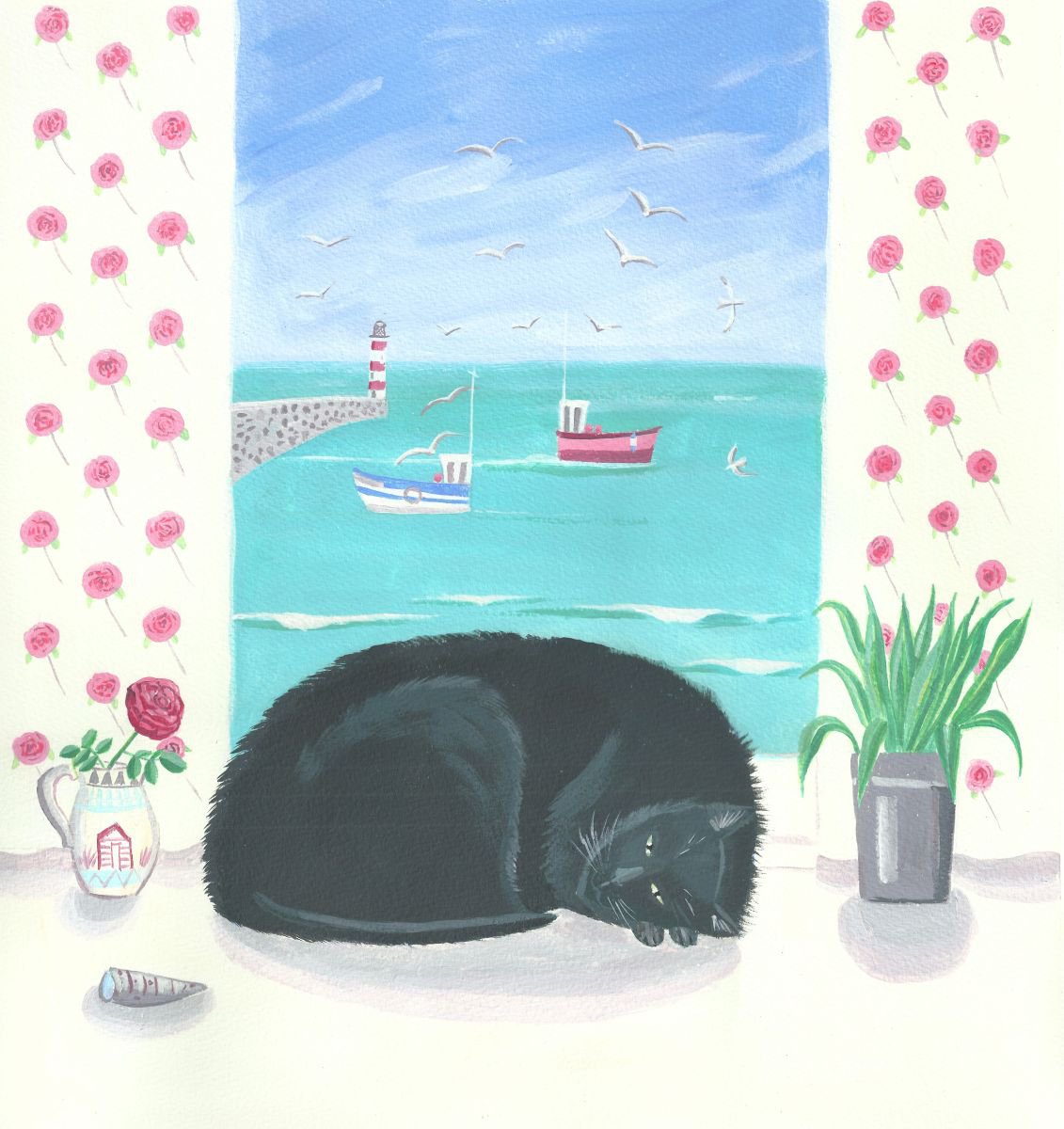 Black Cat in the Window by Mary Stubberfield