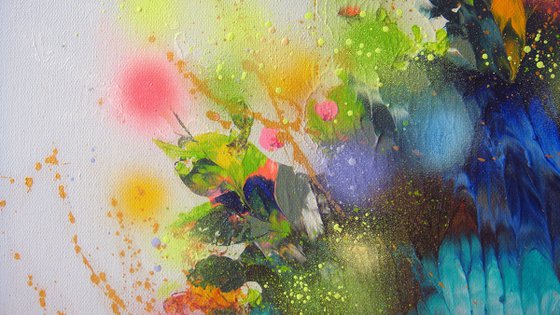 Flowers and Hummingbirds, Large Painting