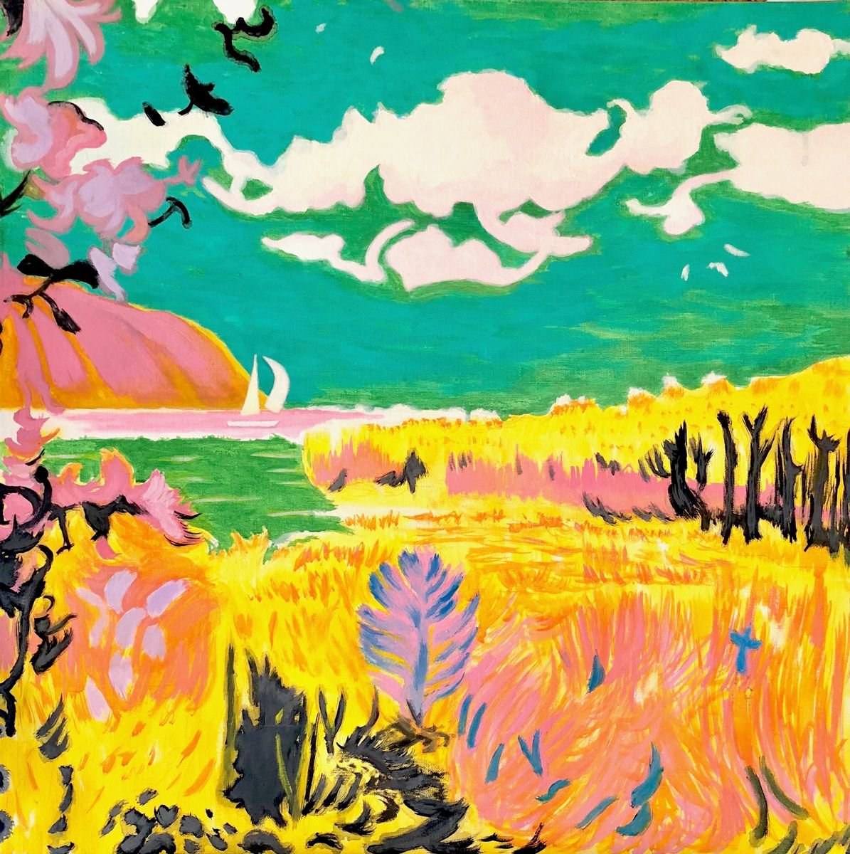 Impressionistic Landscape Painting By Susan Stewart, 28 X 28", "Summer" From Series Of Four Seasons Of Lake Annecy, Artfinder