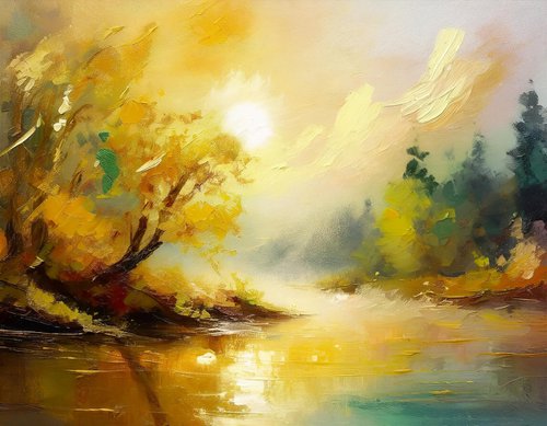 River Sunrise Magical Light by Nikolina Andrea Seascapes and Abstracts