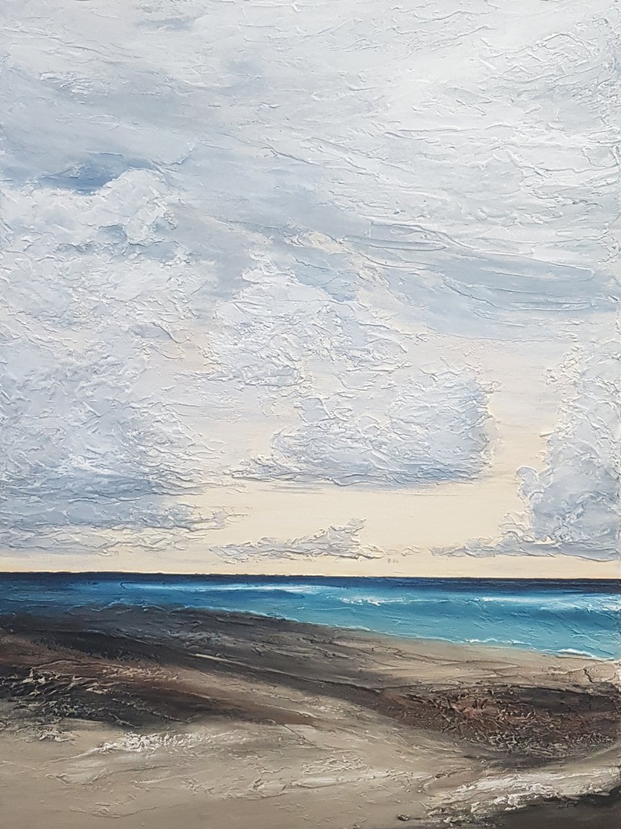 Serenity, 60*80cm, acrylic abstract landscape painting on canvas, blue grey brown, home de... by Tatyana Kirikova