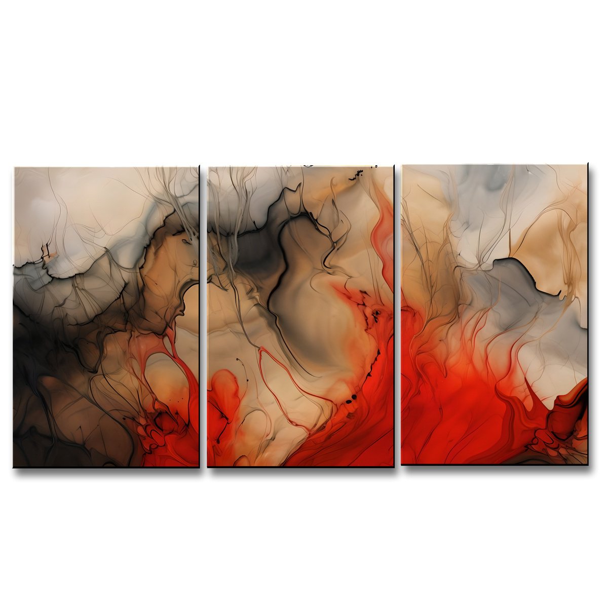Organic Abstract Giclee Print By Eloise Holbrook, 72 X 36, Ablaze - Abstract Triptych, Original Artwork