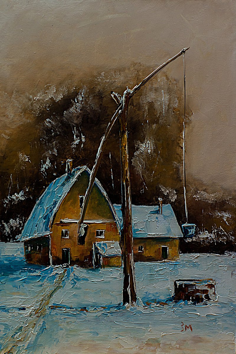 Winter landscape. Old hause in winter scene by Marinko Saric