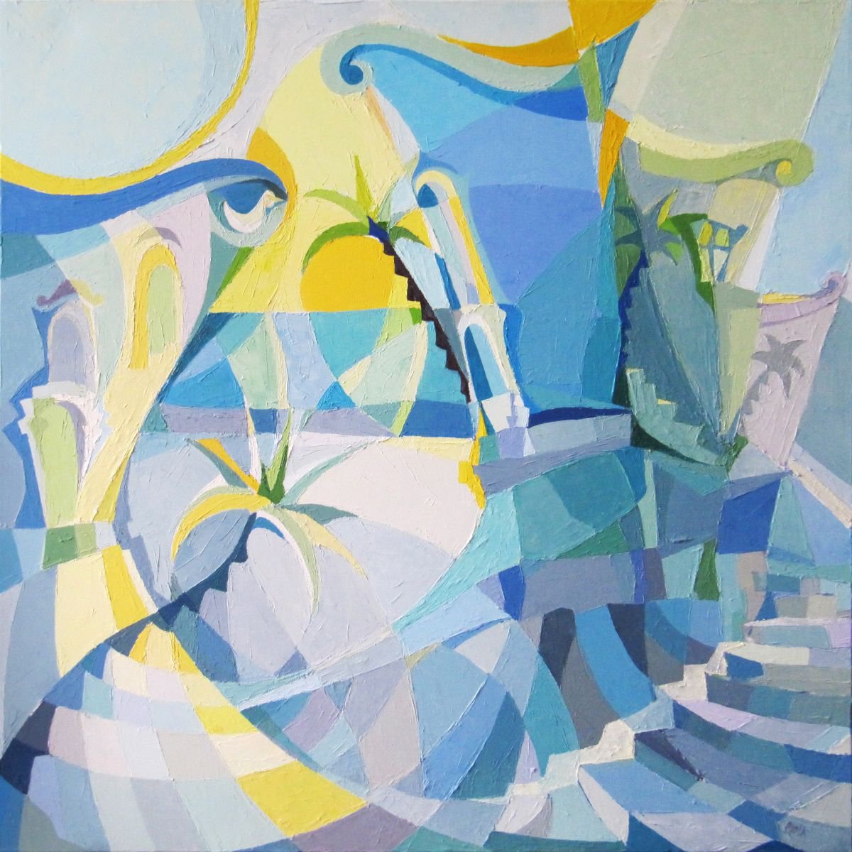 Geometric Oil Painting , Memories From San Francisco By Paola Minekov, 30 X 30, Artwork For Sale On Artfinder
