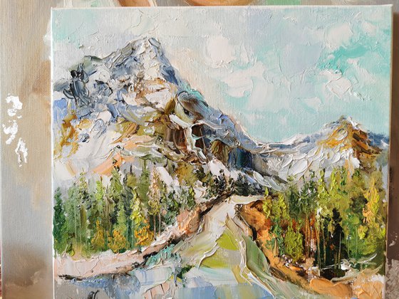 Snowy mountains Oil Painting, Landscape wall art