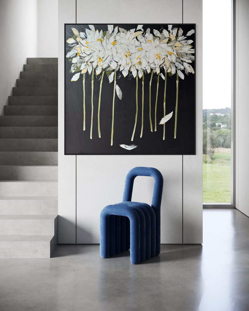 Impressionistic Botanical Acrylic Painting By Tetiana Hutsul, 59 X 59", Boujee Bloom/ Xxl Artwork, Original Artwork