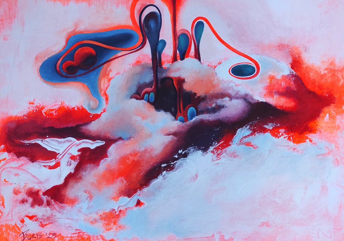 Abstract Acrylic Painting By Tetiana Borys, 12 X 9", Ephemeral Sky, Original Artwork