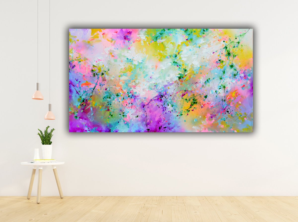 Impressionistic Abstract Acrylic Painting By Soos Roxana Gabriela, 55 X 31", Fresh Moods 108, Original Artwork