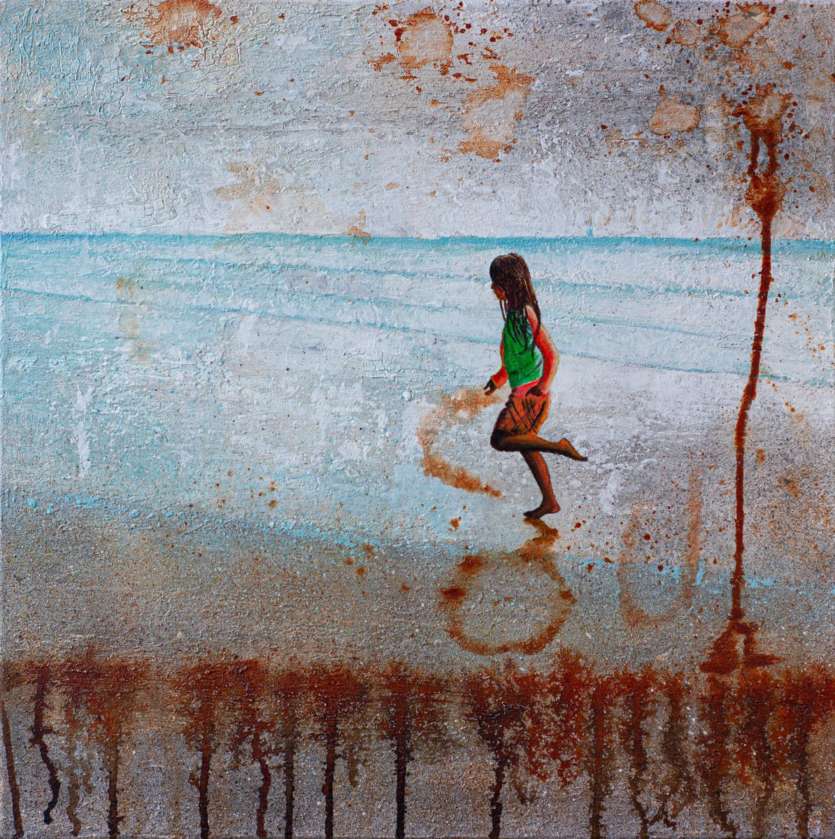 Impressionistic Landscape Painting By Db Waterman, 20 X 20, Rusty Shores, Original Artwork